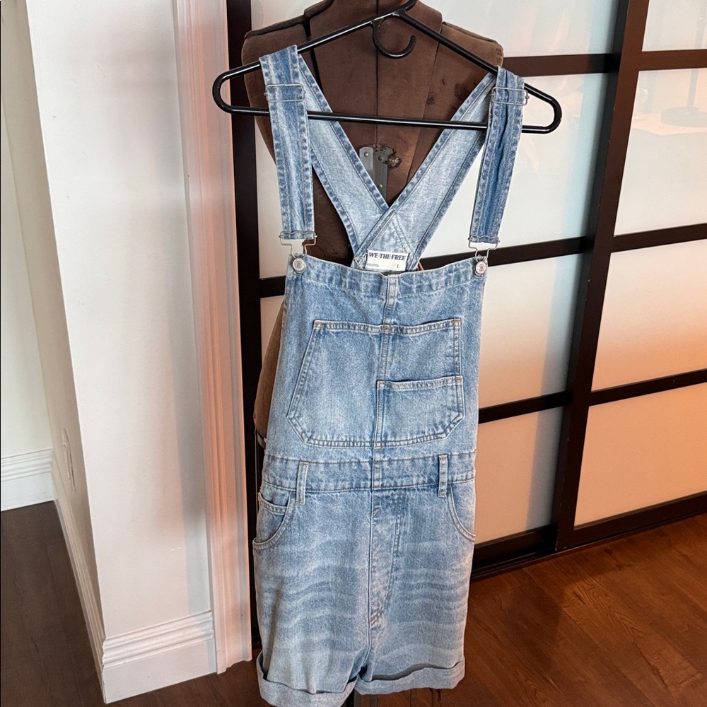 We The Free Light Blue Denim Short Overalls Romper - Picture 3 of 4